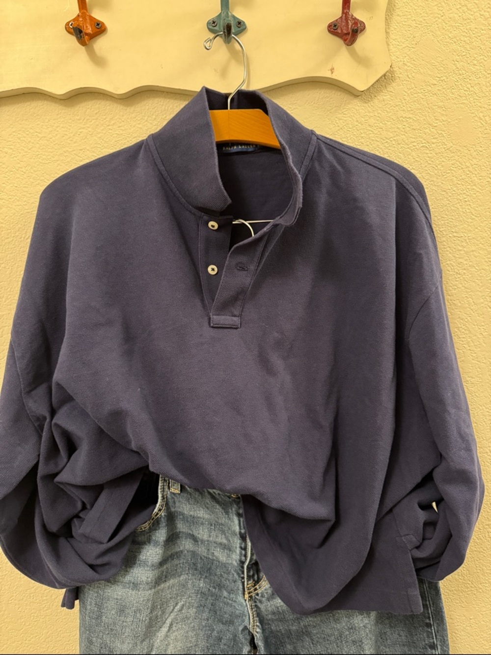 Ralph Lauren Dark Navy Cotton Quarter-Placket Crop Top - NWOT